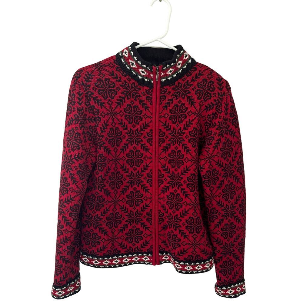 Vintage L.L. Bean Women's Nordic Fair Isle Full Zip Holiday Sweater Size Small